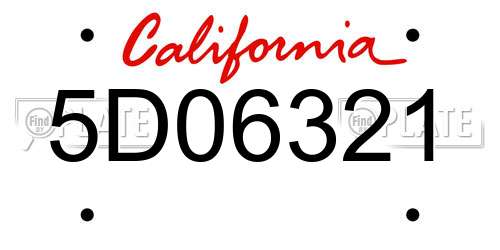 5D06321 California License Plate