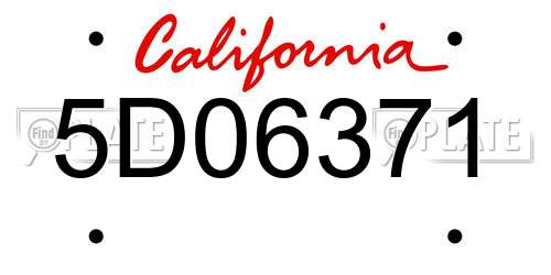 5D06371 California License Plate