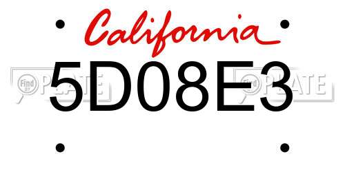 5D08E3 California License Plate