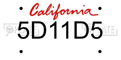 5D11D5 California License Plate