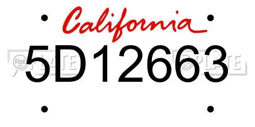 5D12663 California License Plate