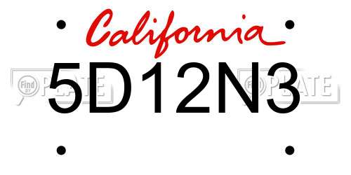 5D12N3 California License Plate
