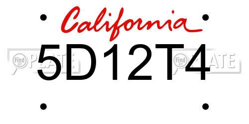 5D12T4 California License Plate