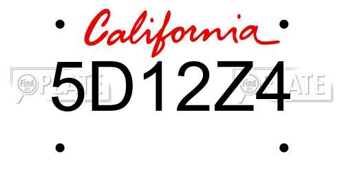 5D12Z4 California License Plate