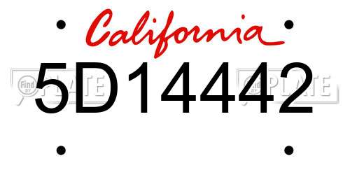 5D14442 California License Plate