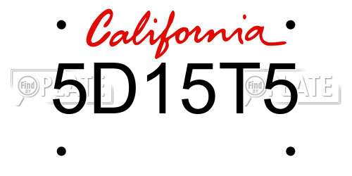 5D15T5 California License Plate