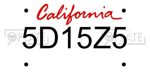 5D15Z5 California License Plate