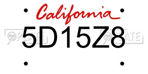 5D15Z8 California License Plate