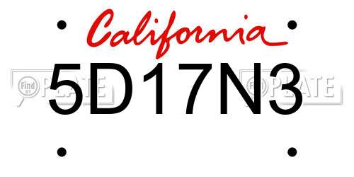 5D17N3 California License Plate