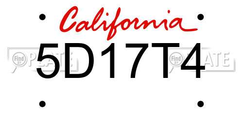 5D17T4 California License Plate