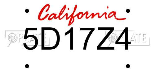 5D17Z4 California License Plate