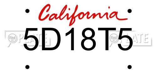 5D18T5 California License Plate