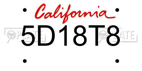 5D18T8 California License Plate