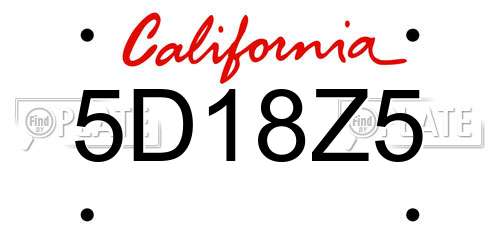 5D18Z5 California License Plate