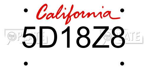 5D18Z8 California License Plate