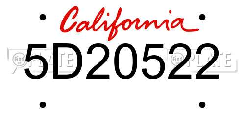 5D20522 California License Plate