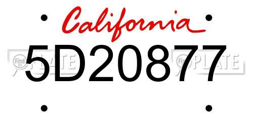 5D20877 California License Plate