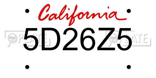 5D26Z5 California License Plate
