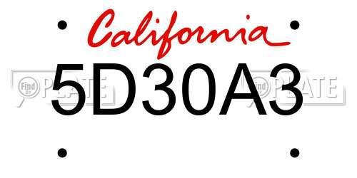 5D30A3 California License Plate