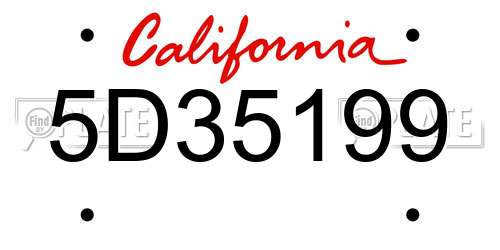 5D35199 California License Plate