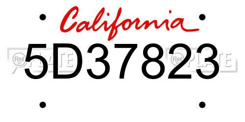 5D37823 California License Plate