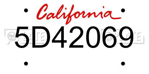5D42069 California License Plate