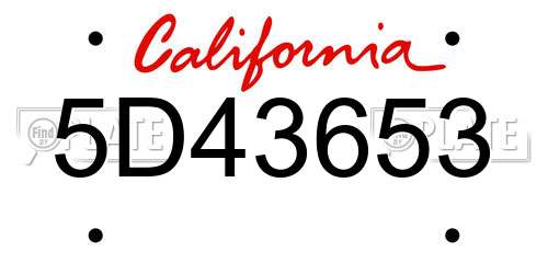5D43653 California License Plate