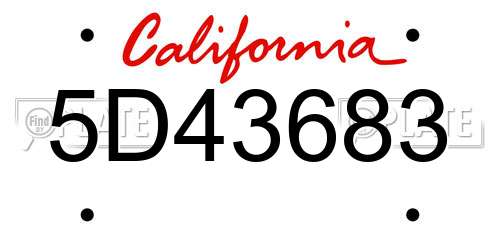 5D43683 California License Plate