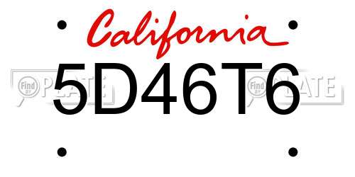 5D46T6 California License Plate