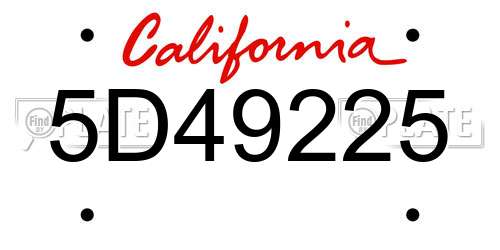 5D49225 California License Plate