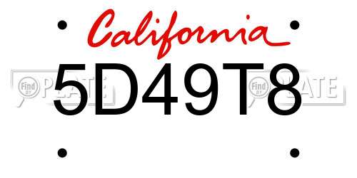 5D49T8 California License Plate