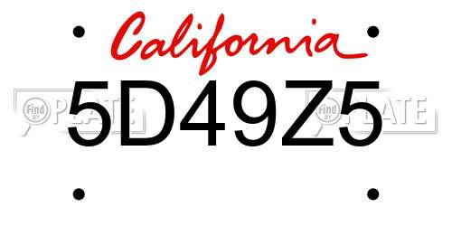 5D49Z5 California License Plate