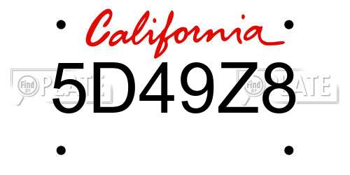 5D49Z8 California License Plate