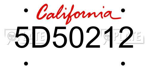 5D50212 California License Plate