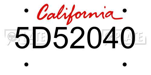 5D52040 California License Plate