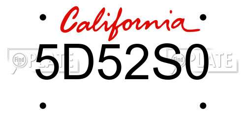 5D52S0 California License Plate
