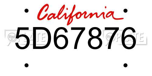 5D67876 California License Plate