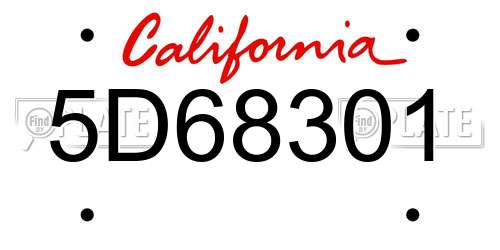5D68301 California License Plate
