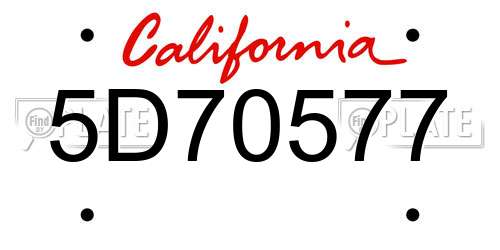 5D70577 California License Plate