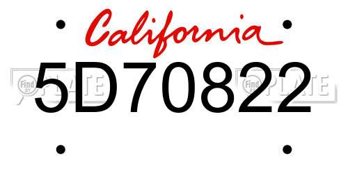 5D70822 California License Plate