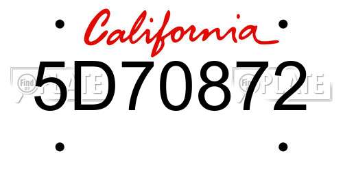 5D70872 California License Plate