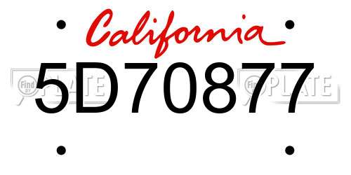 5D70877 California License Plate