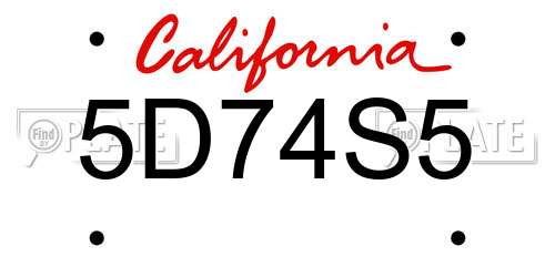 5D74S5 California License Plate