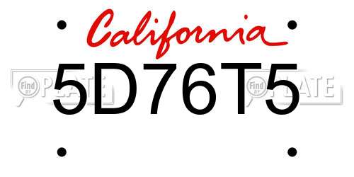5D76T5 California License Plate