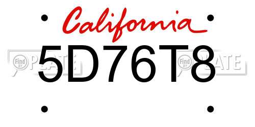 5D76T8 California License Plate