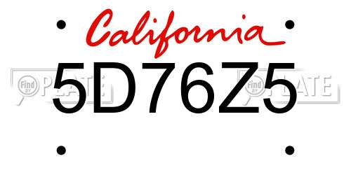 5D76Z5 California License Plate