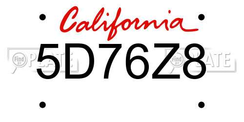 5D76Z8 California License Plate