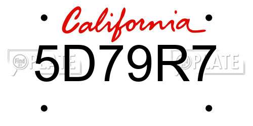 5D79R7 California License Plate