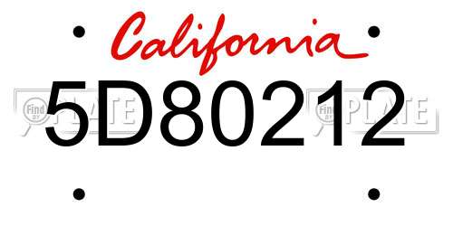 5D80212 California License Plate