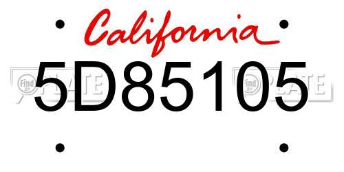 5D85105 California License Plate